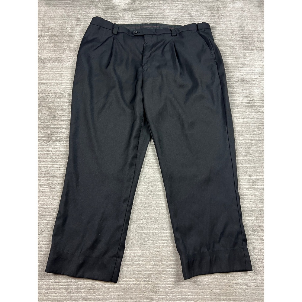 Falcone Dress Pants Mens 45R Black Pleated Front Straight Leg Polyester Rayon